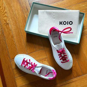 KOIO Tennis Leather Shoes NEW!- Women size 37-Capri white + hot pink